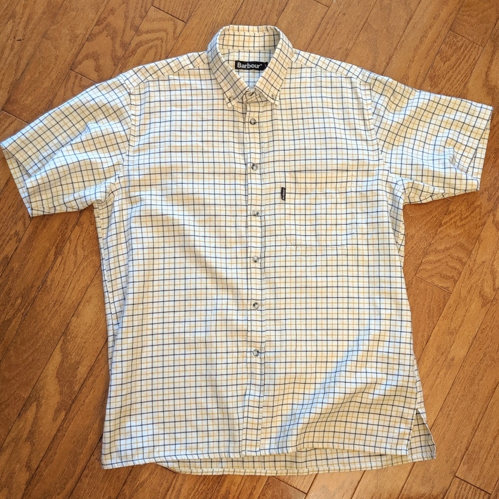 Barbour plaid S/S button down large